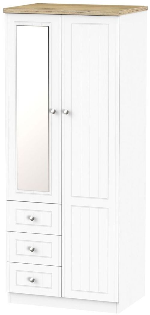 Vienna Porcelain 2 Door Combi Wardrobe - 1 Mirror RHF 3 Drawers