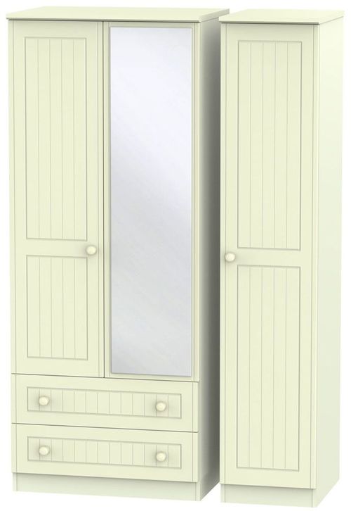 Warwick Cream 3 Door Combi Wardrobe - 1 Mirror and LHF 2 Drawers