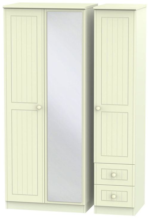 Warwick Cream 3 Door Combi Wardrobe - 1 Mirror and RHF 2 Drawers
