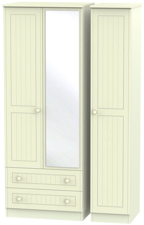 Warwick Cream 3 Door Tall Combi Wardrobe - 1 Mirror and LHF 2 Drawers