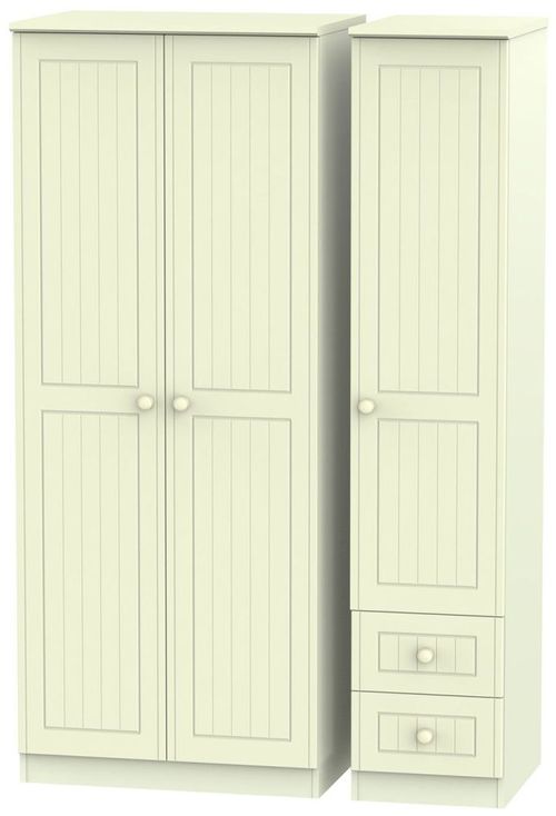 Warwick Cream 3 Door Triple Wardrobe - RHF 2 Drawers