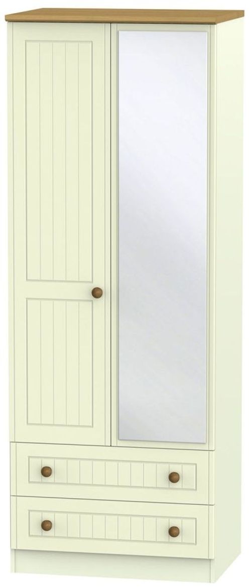 Warwick Cream and Oak 2 Door Tall Combi Wardrobe - 1 Mirror