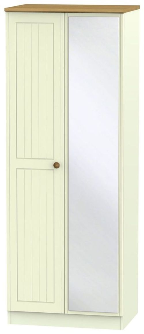 Warwick Cream and Oak 2 Door Tall Wardrobe - 1 Mirror