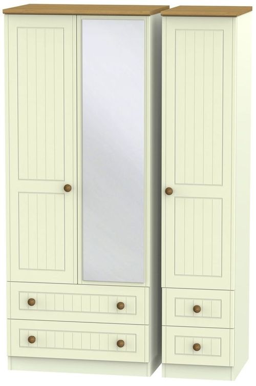 Warwick Cream and Oak 3 Door Combi Wardrobe - 1 Mirror