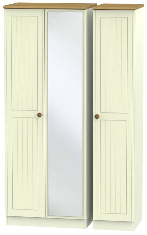 Warwick Cream and Oak 3 Door Tall Triple Wardrobe - 1 Mirror