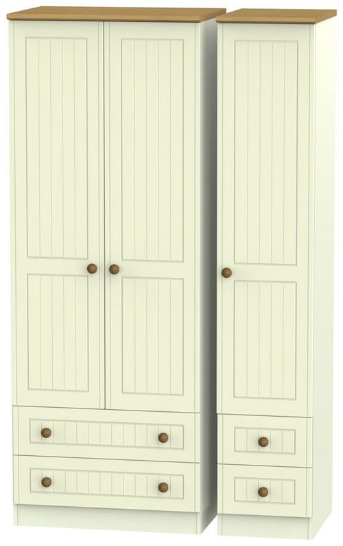 Warwick Cream and Oak 3 Door Tall Triple Wardrobe - 4 Drawers