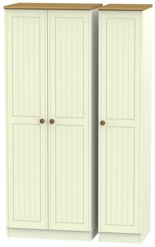 Warwick Cream and Oak 3 Door Tall Triple Wardrobe