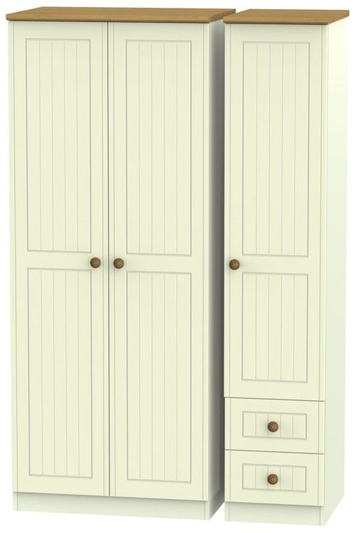 Warwick Cream and Oak 3 Door Triple Wardrobe - RHF 2 Drawers