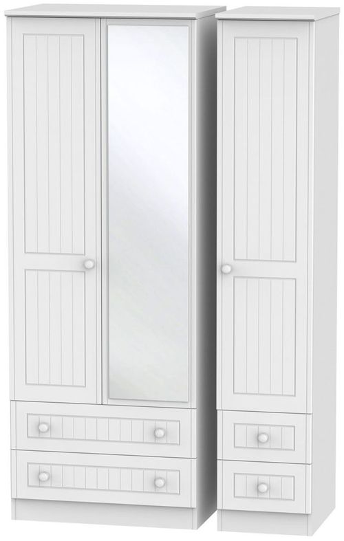 Warwick White 3 Door Tall Combi Wardrobe - 1 Mirror 4 Drawer