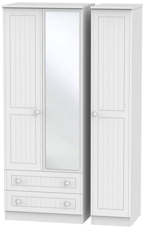 Warwick White 3 Door Tall Combi Wardrobe - 1 Mirror and LHF 2 Drawers