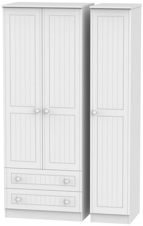 Warwick White 3 Door Tall Triple Wardrobe - LHF 2 Drawers