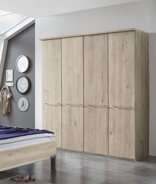 Dakar 2 Wardrobe - 4 Door - Rustic Oak - Silver Handles