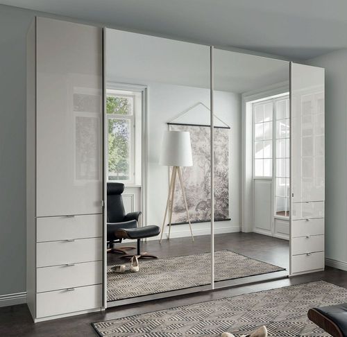 Nizza Sliding Wardrobe - 4 Door - Combi - White Glass