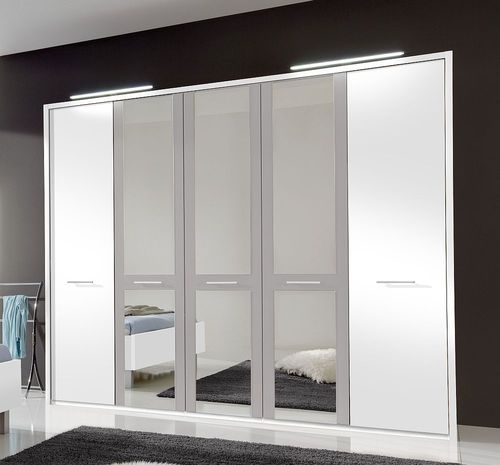 Portland Wardrobe - 5 Door Mirror - White and Grey