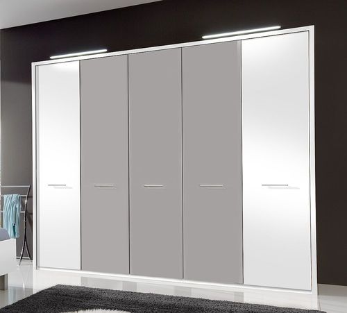 Portland Wardrobe - 5 Door - White and Grey