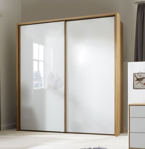 Sydney Sliding Wardrobe - 2 Door - White Glass and Oak Carcase
