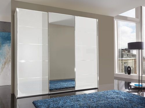 Westside Sliding Wardrobe - 3 Door - Mirror - White Glass