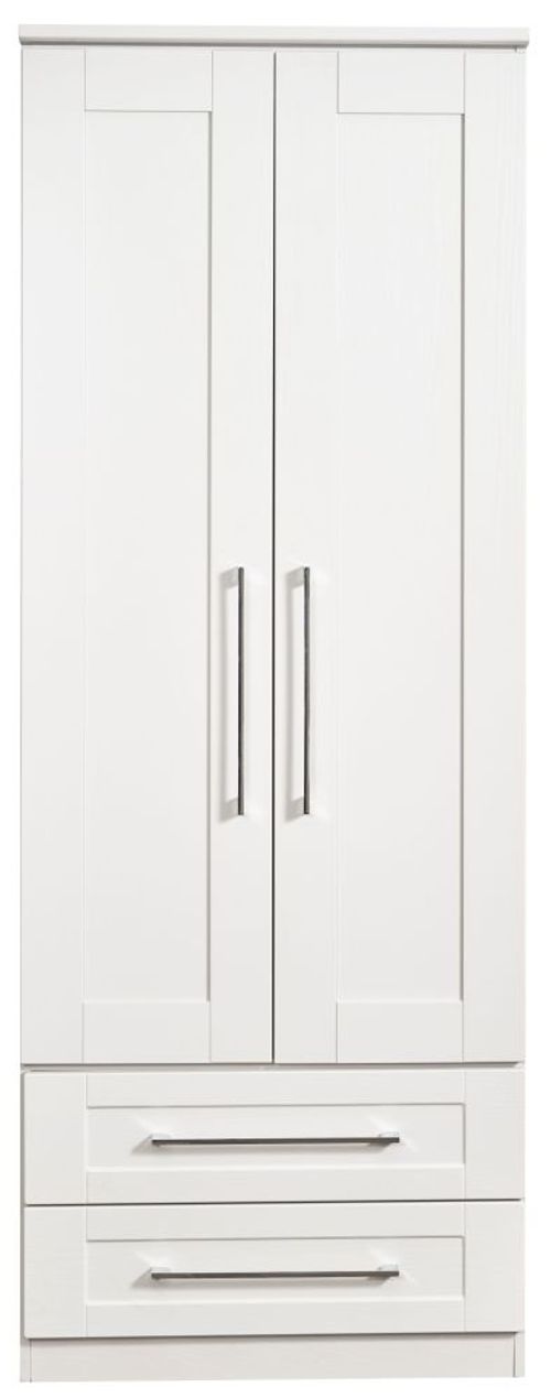 York White 2 Door 2 Drawer Tall Wardrobe