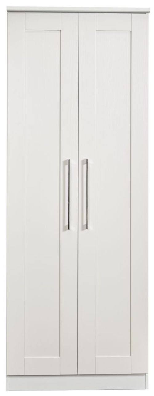 York White 2 Door Plain Tall Wardrobe