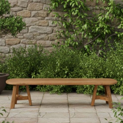 Hawthorne Outdoor Oval Dining Bench Natural Teak Wood