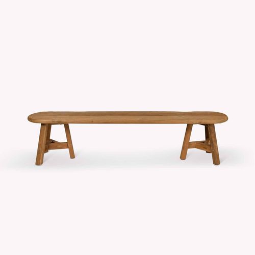 Hawthorne Outdoor Oval Dining Bench Natural Teak Wood