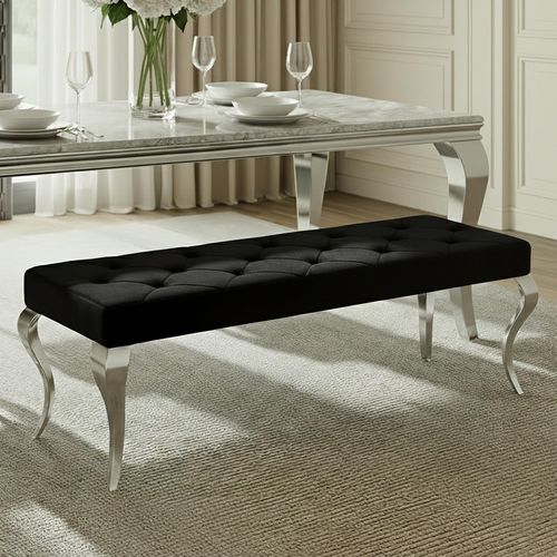 Louis Black Velvet Fabric 170cm Dining Bench