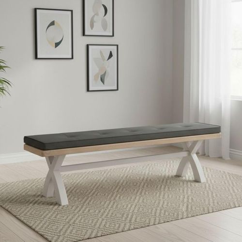 Salcombe Dining Bench with Cross Leg  - Grey Oak - Charcoal Fabric