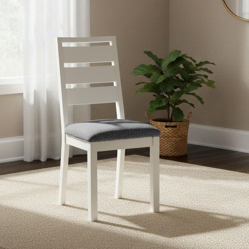 Modern Dining Chair - Set of 2 - Grey Boucle Fabric - White Painted