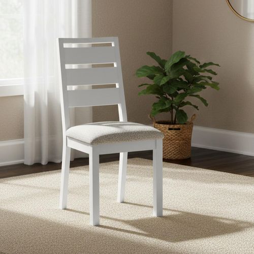 Modern Dining Chair - Set of 2 - White Boucle Fabric - Grey Painted