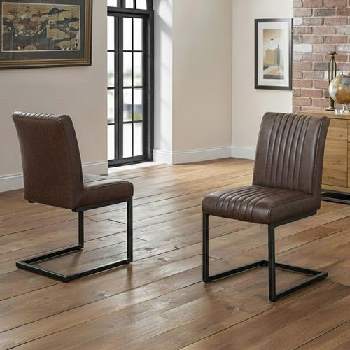 Brooklyn Cantilever Dining Chair - Set of 2 - Brown Faux Leather