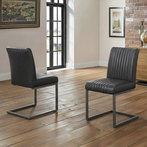 Brooklyn Cantilever Dining Chair - Set of 2 - Charcoal Grey Suede Fabric
