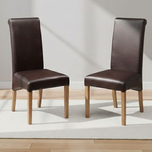 Cuba Dining Chair - Set of 2 - Brown Faux Leather