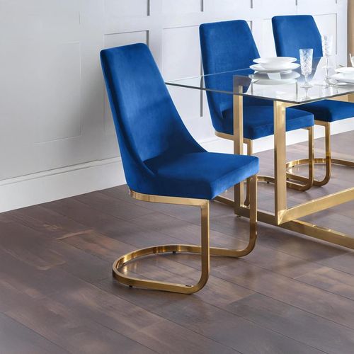 Vittoria Cantilever Dining Chair - Set of 2 - Blue Fabric
