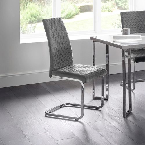 Calabria Cantilever Dining Chair - Set of 4 - Grey Fabric