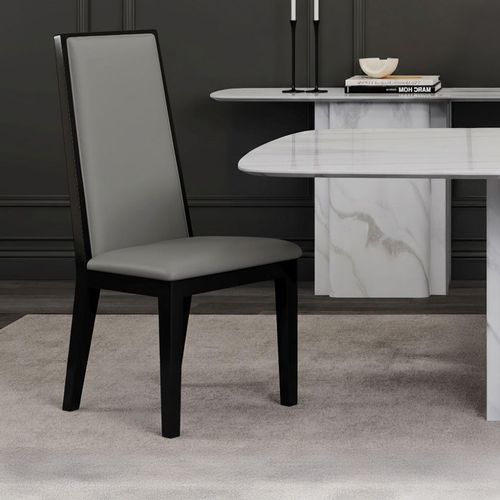 Elite Grey Leather High Back Dining Chair with Black Legs