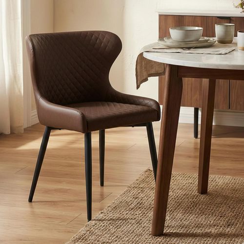 Langley Dining Chair - Set of 2 - Brown Faux Leather
