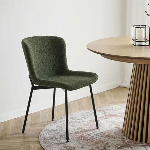 Maceda Dining Chair - Set of 2 - Dark Green Boucle Fabric