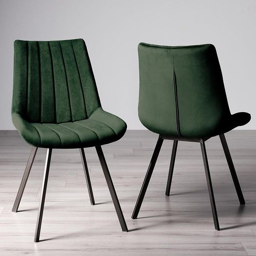 Clearance - Fontana Dining Chair - Set of 2 - Green Velvet Fabric - with Black Legs - A402