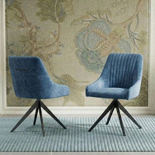 2 x Hico Blue Fabric Swivel Dining Chair