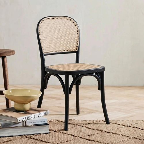 Wicky Dining Chairs - Set of 2 - Rattan - Black & Natural