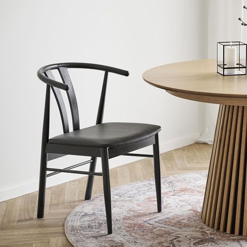 Artenara Dining Chair - Set of 2 - Black Faux Leather - Curved