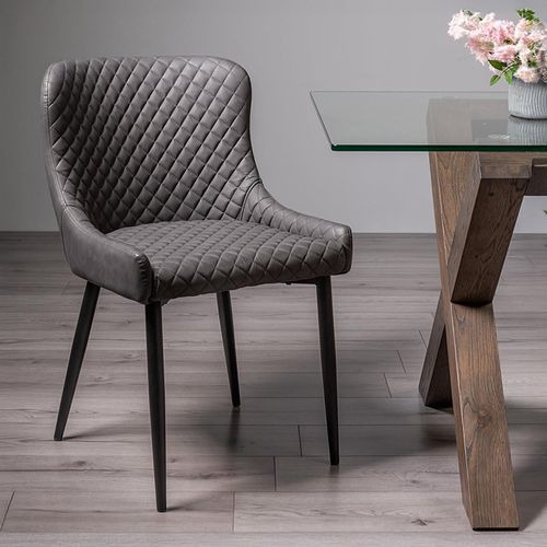 Cezanne Dining Chairs - Set of 2 - Dark Grey Faux Leather - Black Legs