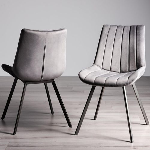 Fontana Dining Chairs - Set of 2 - Grey Velvet - Black Legs