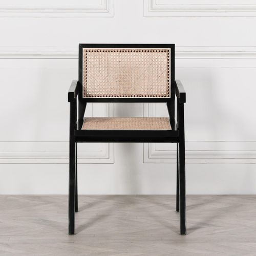 Black and Rattan Dining Armchair - Set of 2