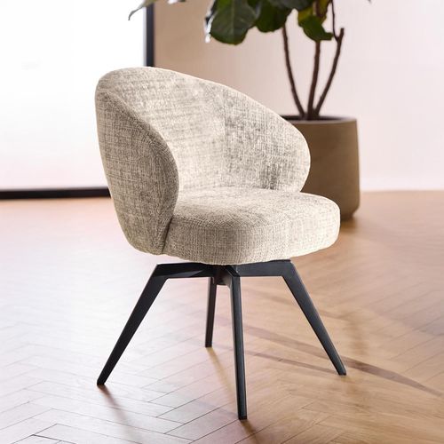 Darlene Swivel Dining Chair - Set of 2 - Beige Boucle Fabric