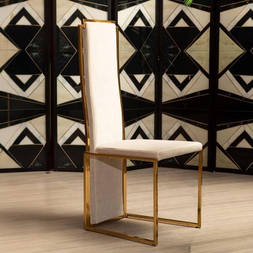 Deana Dining Chair - High Back - Set of 2 - White Fabric with Gold Metal