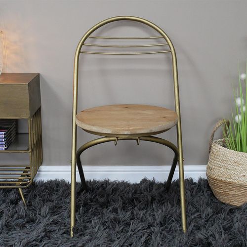 Dining Chair - Set of 2 - Gold Metal and Wood