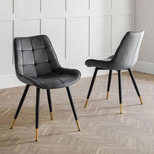 Hadid Dining Chair - Set of 2 - Grey Velvet Fabric