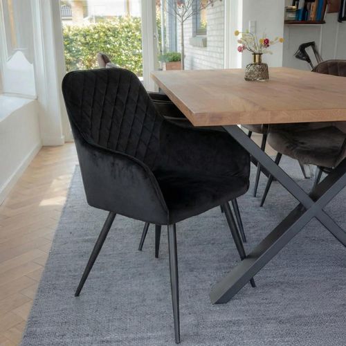 Harbo Dining Chair - Set of 2 - Black - Velvet Fabric