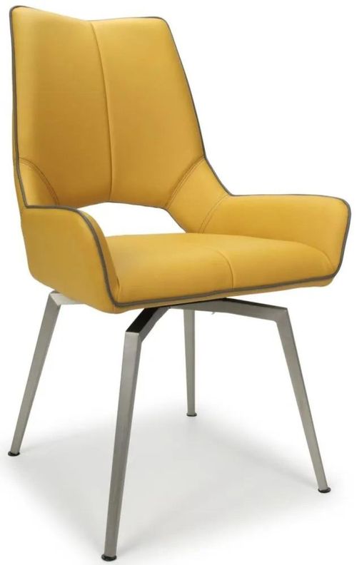 2 x Mako Yellow Leather Effect Swivel Dining Chair
